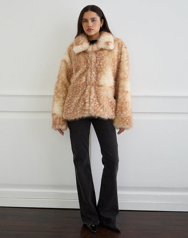 Motel Rocks Joji Jacket In Beige Bambi Print