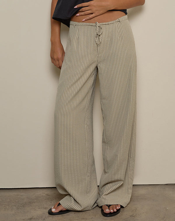 Motel Rocks Juria Trouser In Neutral Khaki Stripe