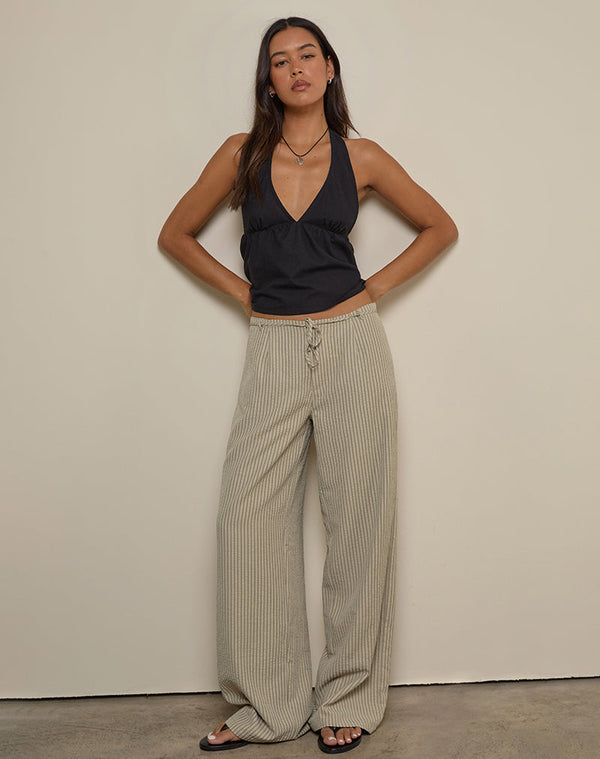 Motel Rocks Juria Trouser In Neutral Khaki Stripe