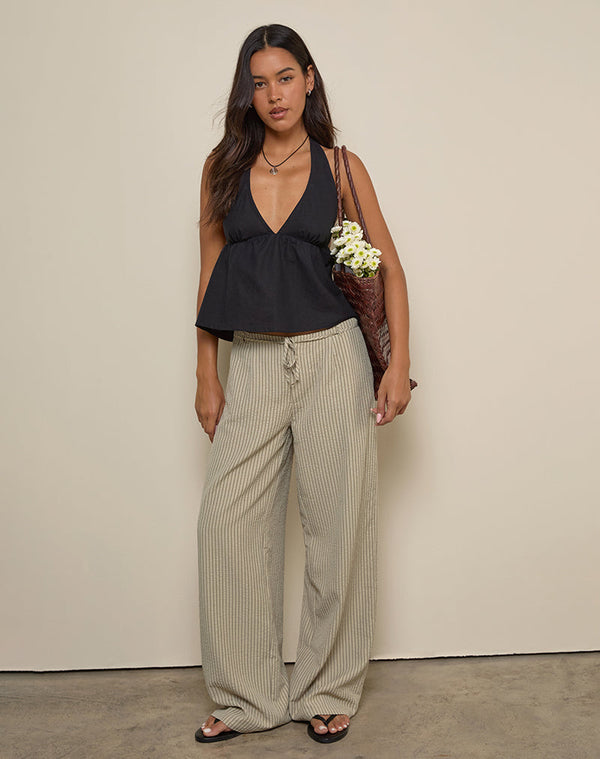 motel rocks Juria Trouser in Neutral Khaki Stripe