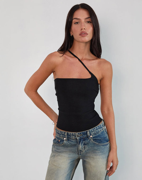 motel rocks Kacya Asymmetric Top in Black