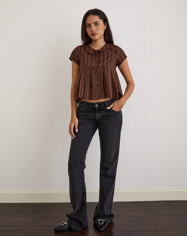 Motel Rocks Kaelis Pleated Blouse In Stripe Brown
