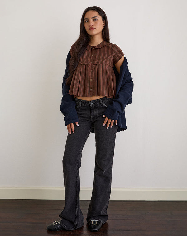 Motel Rocks Kaelis Pleated Blouse In Stripe Brown