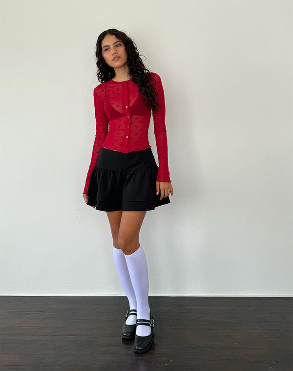 Motel Rocks Kahula Shirt In Red Heart Flocked Mesh
