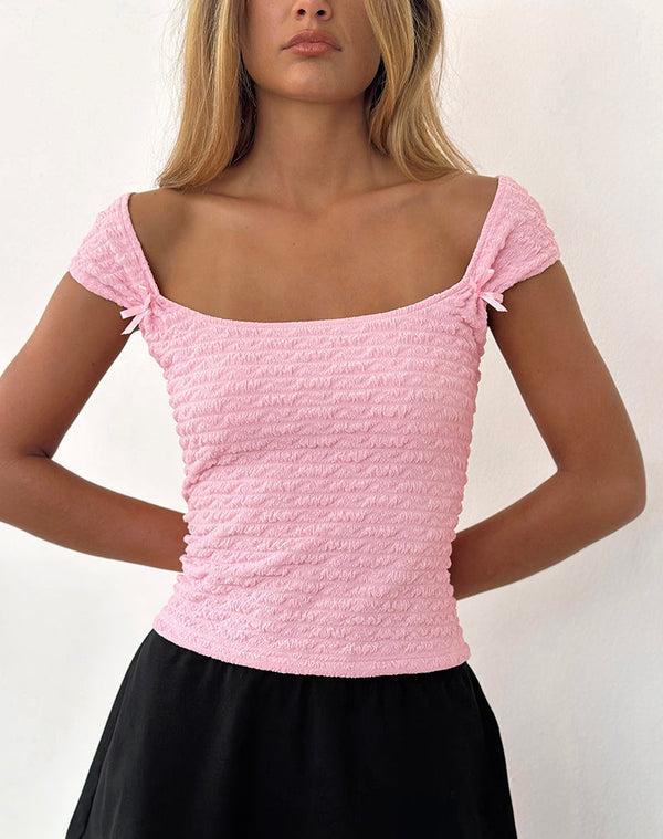 motel rocks Kalisa Bow Top in Textured Pink