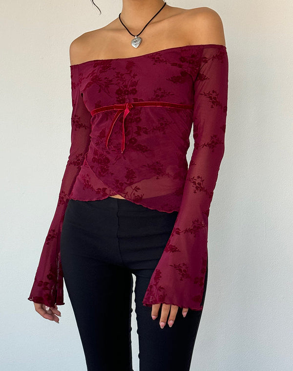 motel rocks Kareena Top in Botanical Flower Maroon