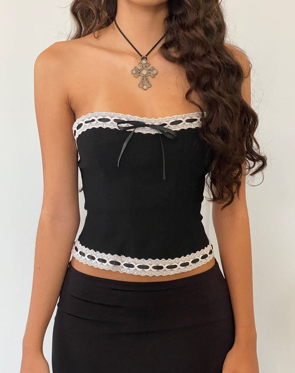 motel rocks Karida Lace Edge Corset Top in Black