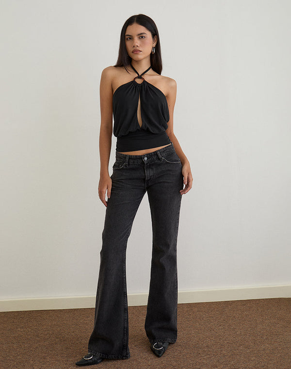 Motel Rocks Karise Plunge Top In Cupro Black