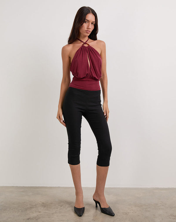 Motel Rocks Karise Plunge Top In Cupro Dark Red