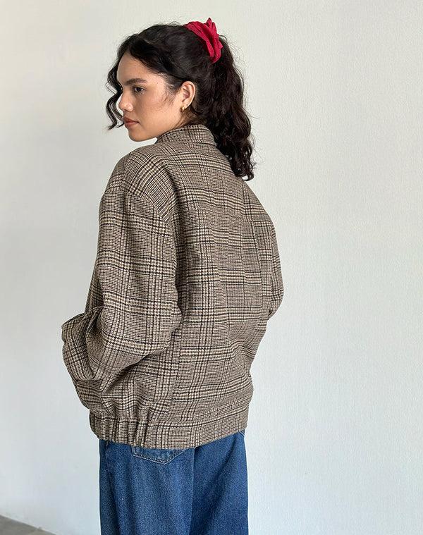 Motel Rocks Kassira Jacket In Tonal Brown Check