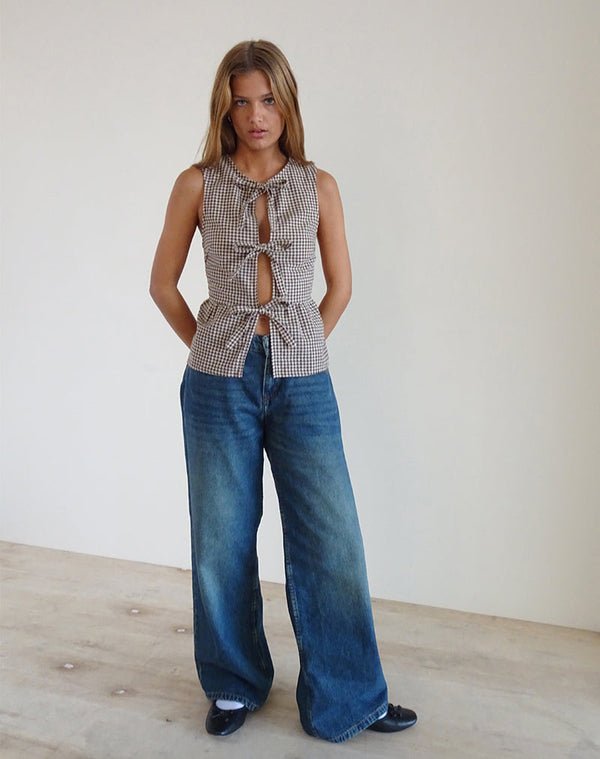 Motel Rocks Kayvata Top In Mini Gingham Brown