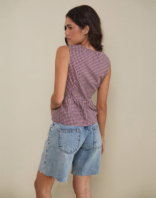 Motel Rocks Kayvata Top In Mini Gingham Wine