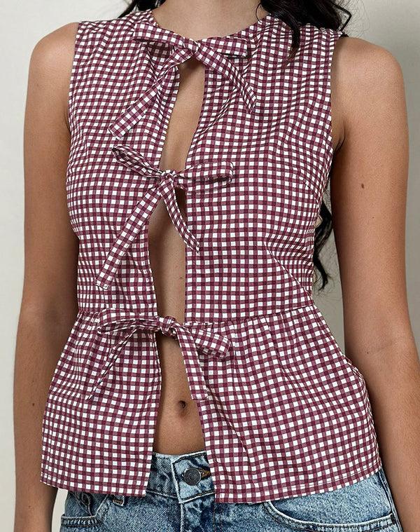 motel rocks Kayvata Top in Mini Gingham Wine