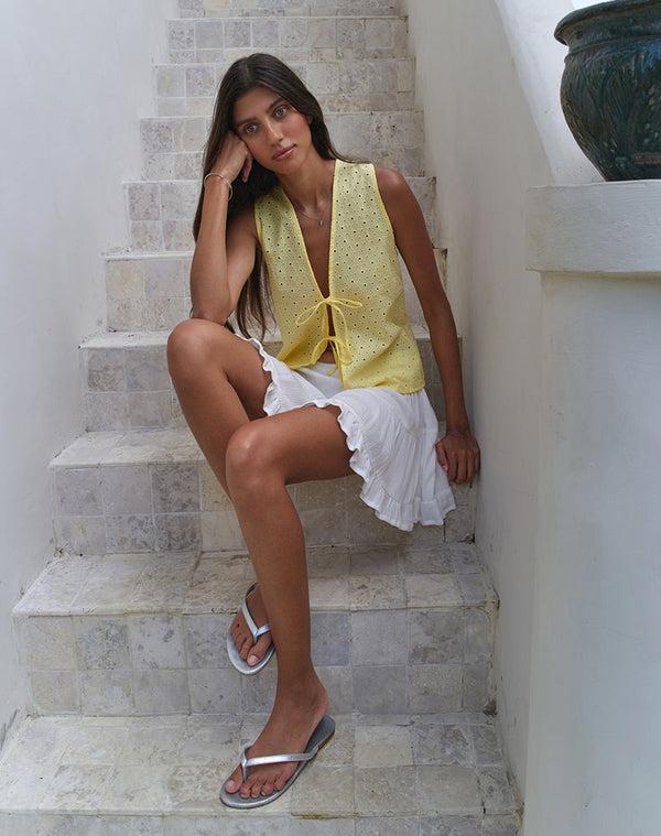 Motel Rocks Kayve Tie Front Top In Broderie Yellow