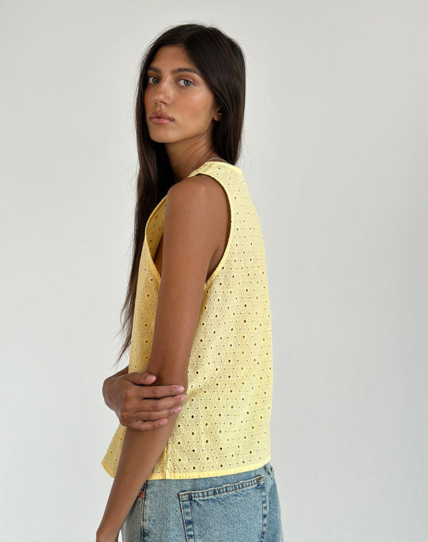 Motel Rocks Kayve Tie Front Top In Broderie Yellow