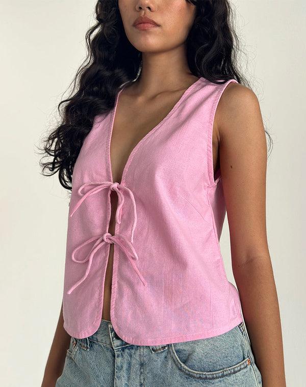 Motel Rocks Kayve Tie Front Top In Flamingo Pink