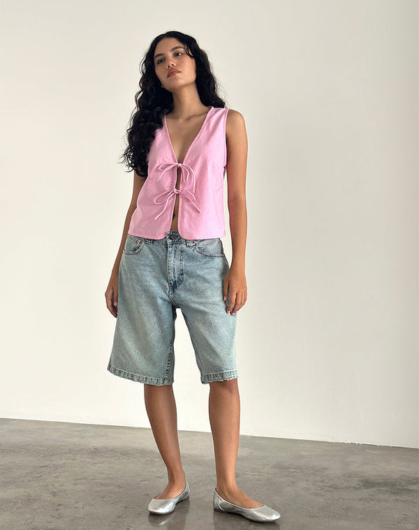 Motel Rocks Kayve Tie Front Top In Flamingo Pink
