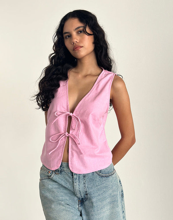 motel rocks Kayve Tie Front Top in Flamingo Pink