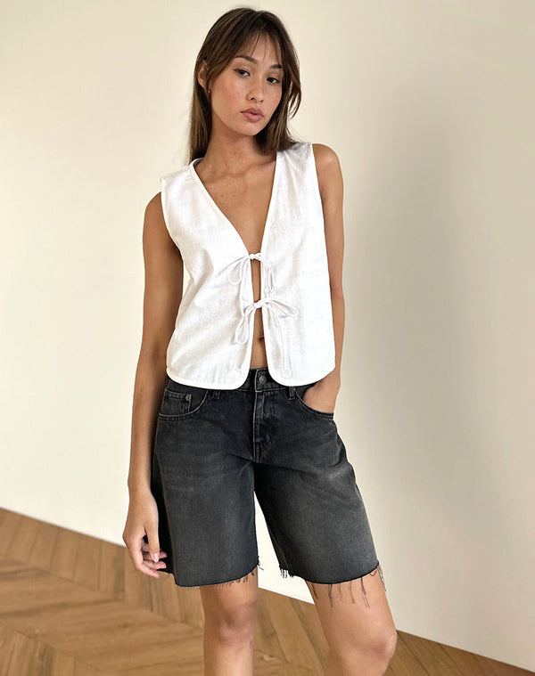 motel rocks Kayve Tie Front Top in Off White