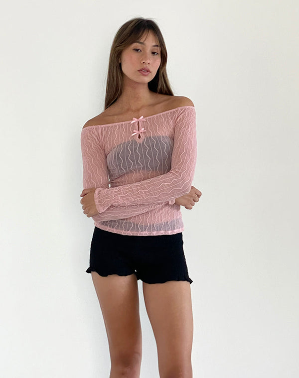 Motel Rocks Kazi Bardot Top In Crinkle Pink
