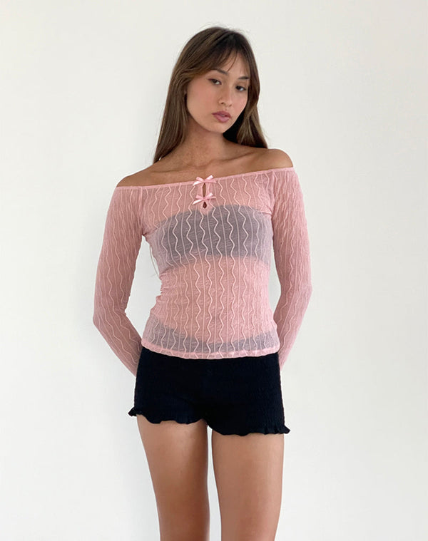 motel rocks Kazi Bardot Top in Crinkle Pink