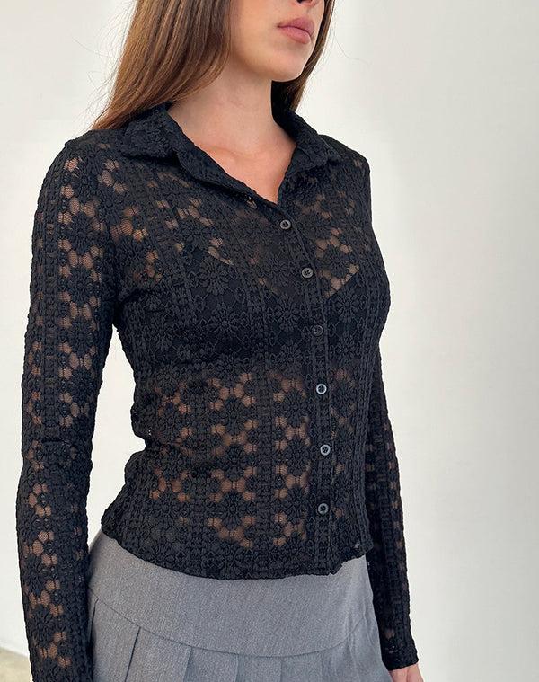 motel rocks Kenila Shirt in Regal Lace Black