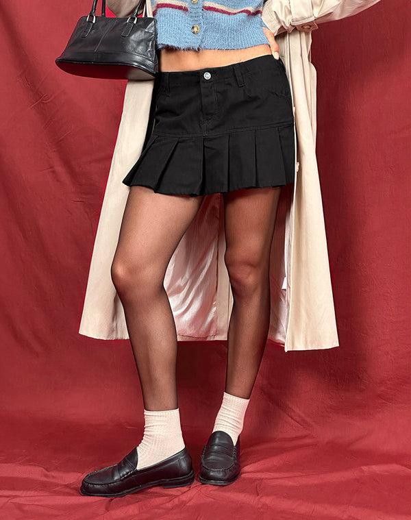 motel rocks Keripa Pleated Mini Skirt in Black