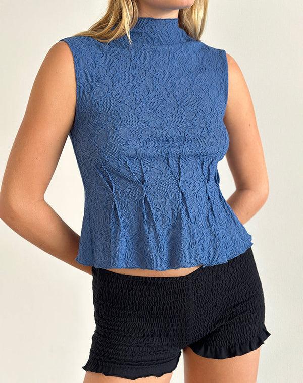 motel rocks Kimbra Sleeveless Top in Textured Blue