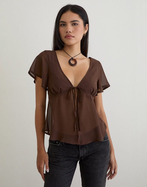 Motel Rocks Kota Chiffon Blouse Top In Brown