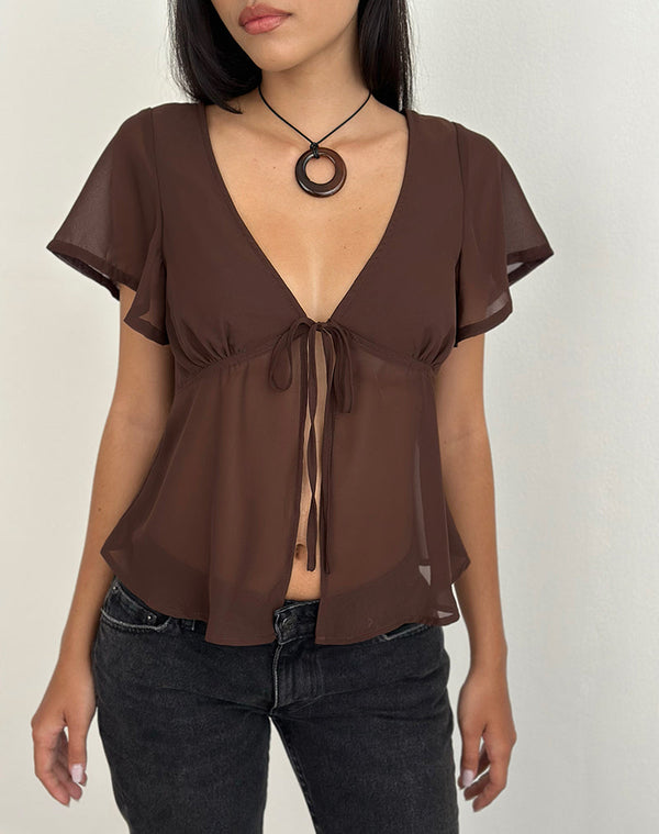 motel rocks Kota Chiffon Blouse Top in Brown