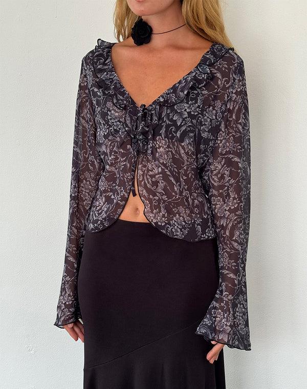 motel rocks Lakota Cardigan in Black Baroque Print