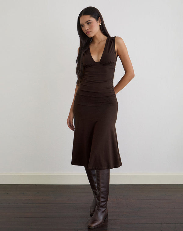 motel rocks Laluma Midi Dress in Bitter Chocolate