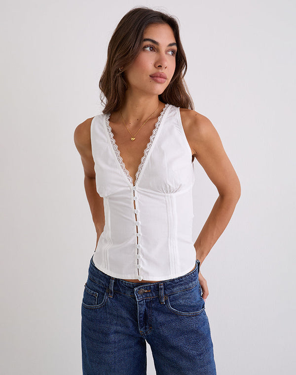 Motel Rocks Lasily Sleeveless Corset Top In White