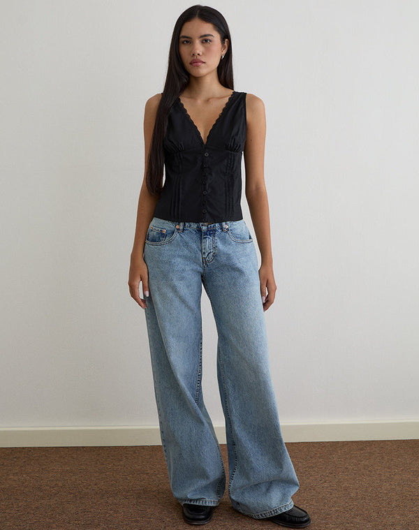 Motel Rocks Lasily V Neck Corset Top In Black