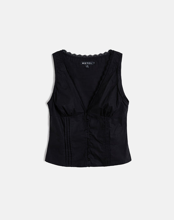Motel Rocks Lasily V Neck Corset Top In Black