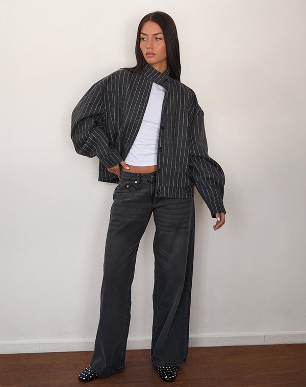 Motel Rocks Lastika Jacket In Charcoal Pinstripe