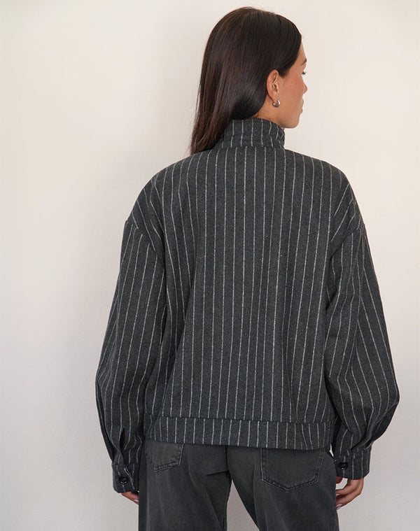 Motel Rocks Lastika Jacket In Charcoal Pinstripe