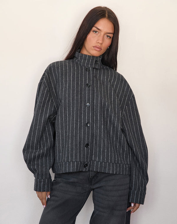 motel rocks Lastika Jacket in Charcoal Pinstripe