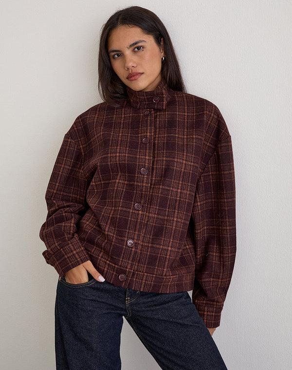 motel rocks Lastika Jacket in Check Dark Burgundy