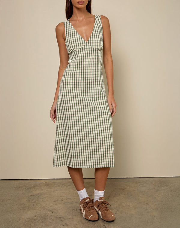 Motel Rocks Lavisha Midi Dress In Green Check