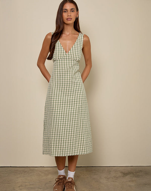 Motel Rocks Lavisha Midi Dress In Green Check