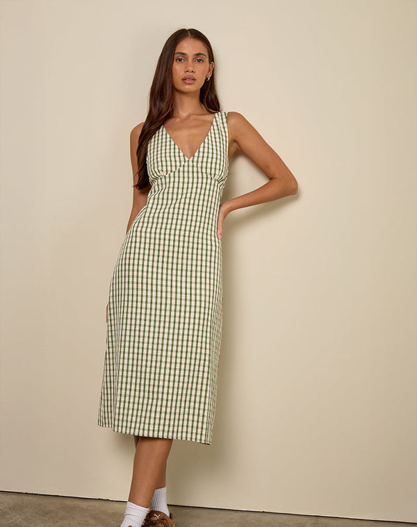 motel rocks Lavisha Midi Dress in Green Check