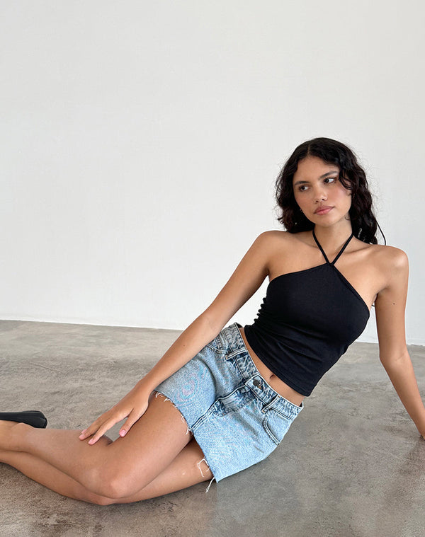 Motel Rocks Layti Halterneck Basic Top In Black
