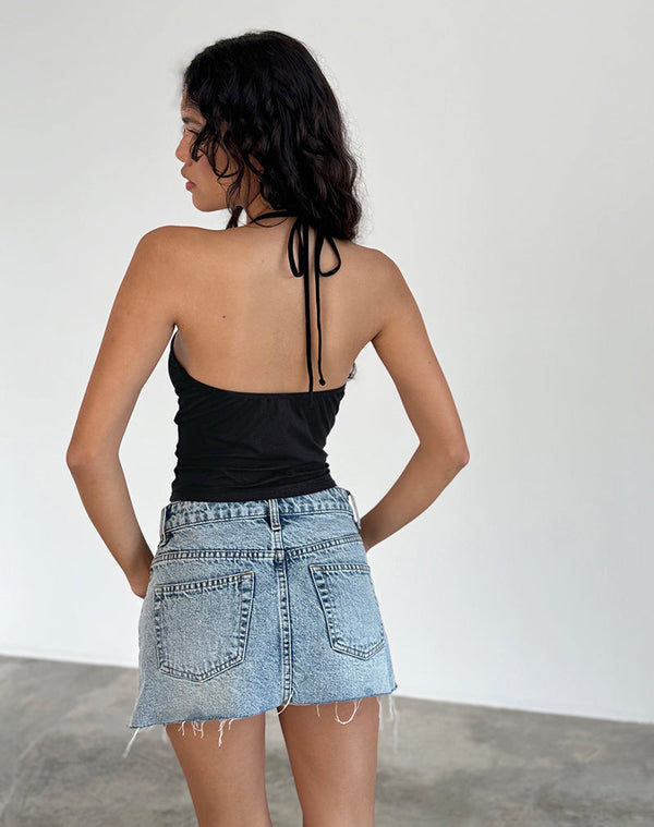 Motel Rocks Layti Halterneck Basic Top In Black