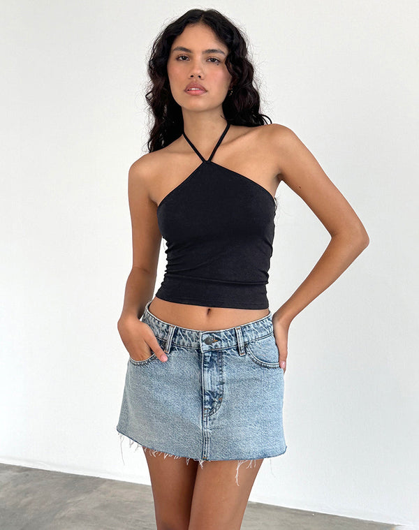 motel rocks Layti Halterneck Basic Top in Black