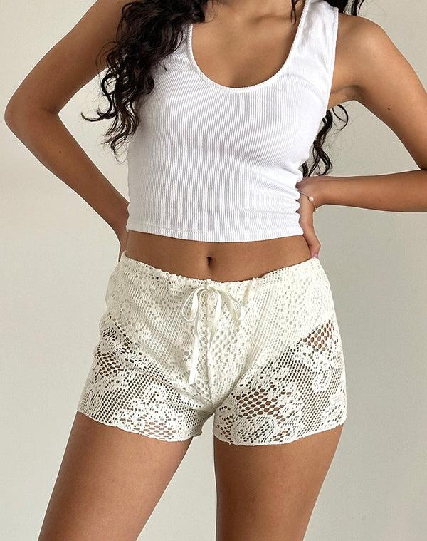 motel rocks Leda Micro Shorts in Ivory Crochet