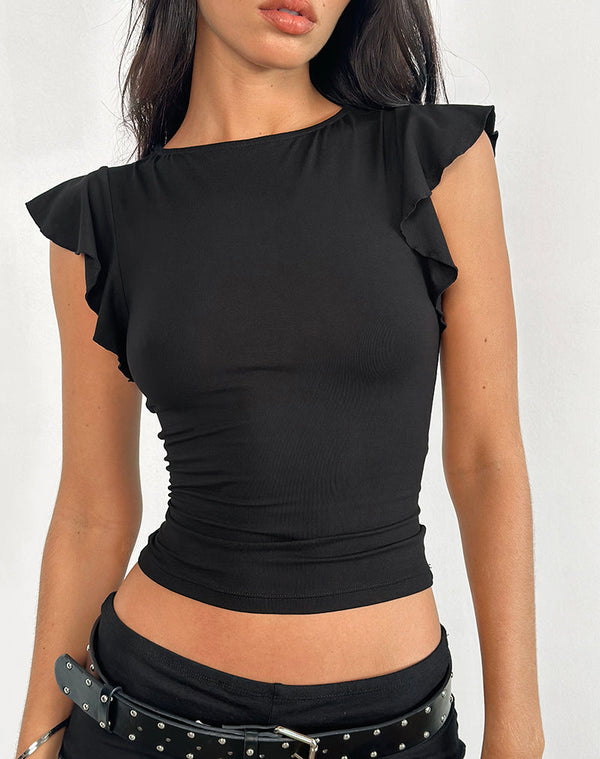 Motel Rocks Leisle Frill Top In Black