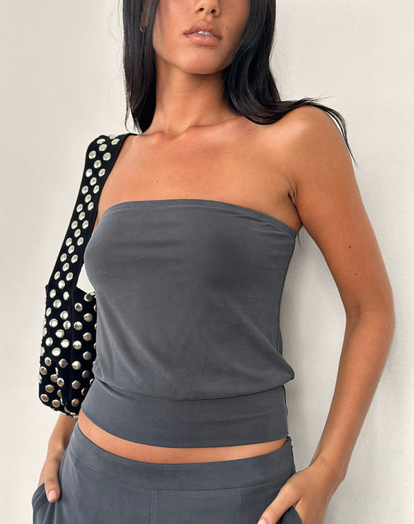 motel rocks Leocadia Bandeau Top in Dark Grey