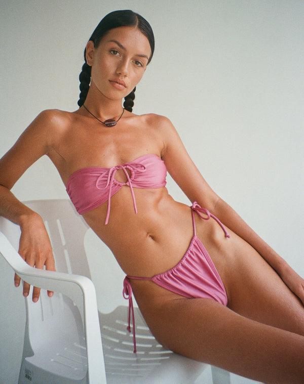 Motel Rocks Leyna Bikini Bottom In Mauve Shimmer