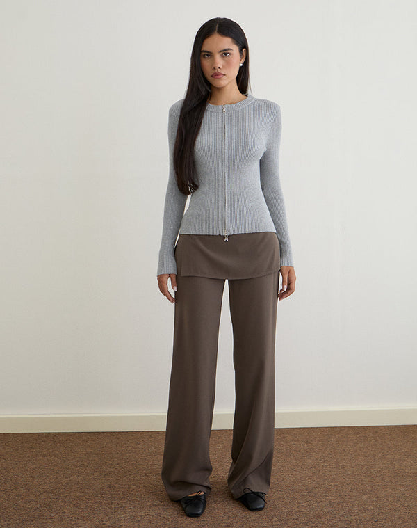 Motel Rocks Liano Zip Cardigan In Rib Knit Grey